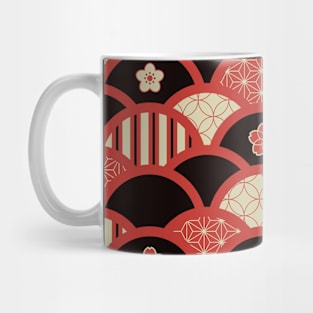 Red Kimono pattern textured waves style Mug